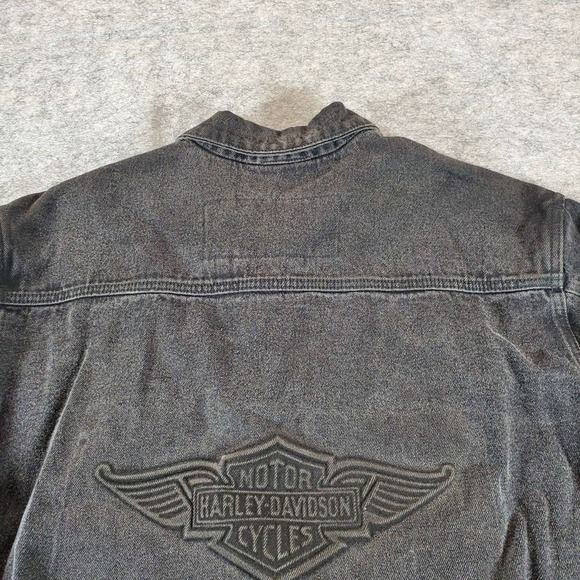 Vintage Harley-Davidson Denim Jacket Mens Small Black Trucker USA Workwear Biker - Picture 11 of 12